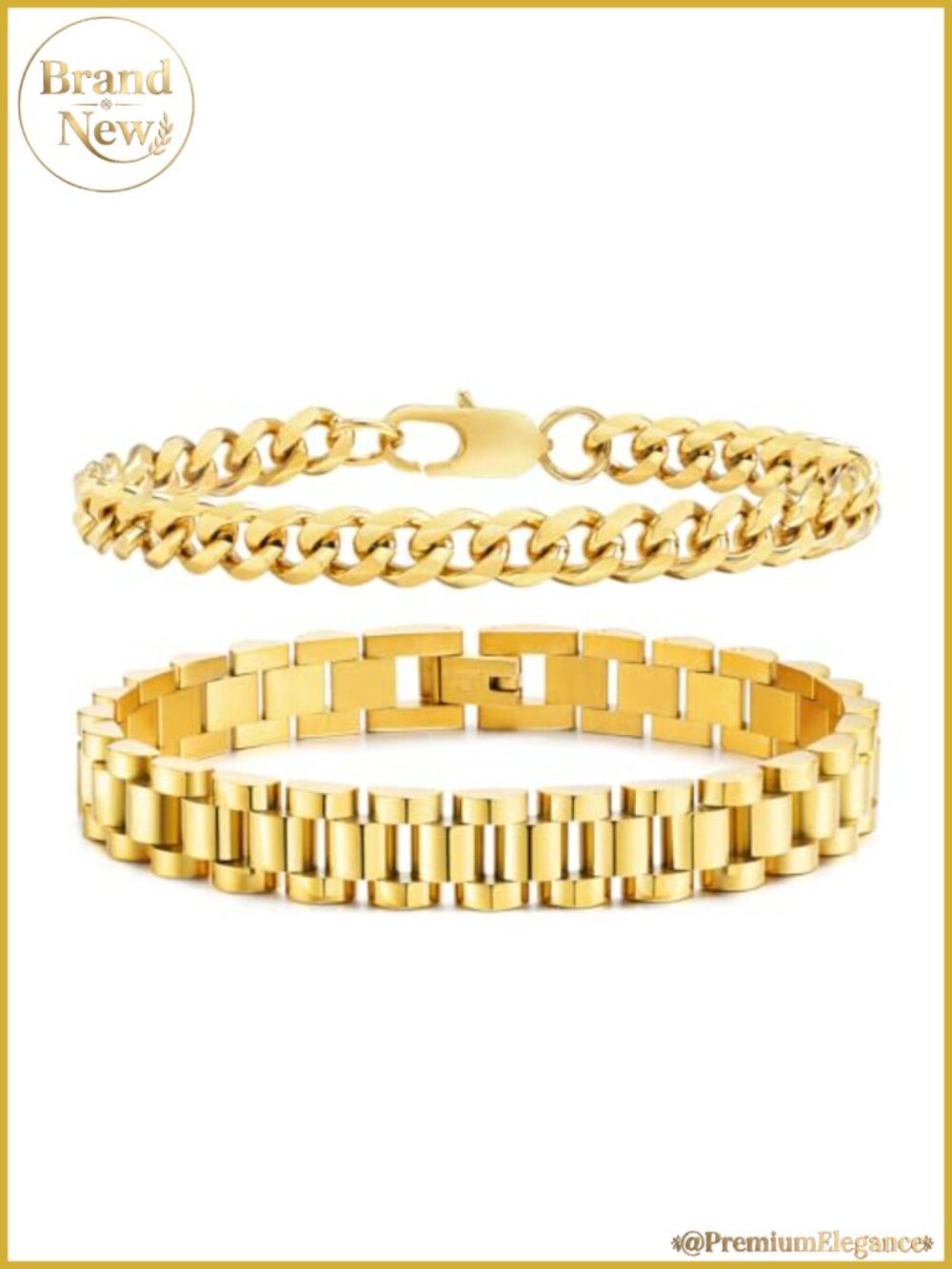 2PC Stainless Steel Cuban Link Chain Bracelet Set for Men Women
